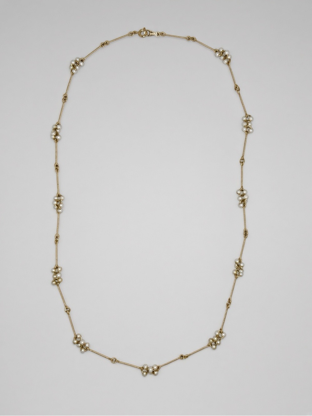 Vintage Avon Gold Tone Faux Pearl Cluster Station Necklace 24”